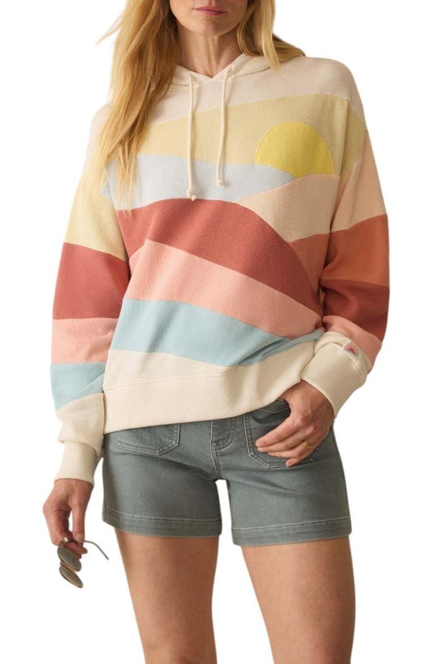 Faherty Women XS Soleil Canyon Hoodie Cropped Long Sleeve Colorful Sunrise Hood